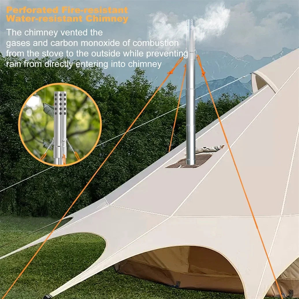 Hot Tent Wood Burning Portable Stove with 6 Stainless Chimney Pipes for Outdoor Heating & Cooking