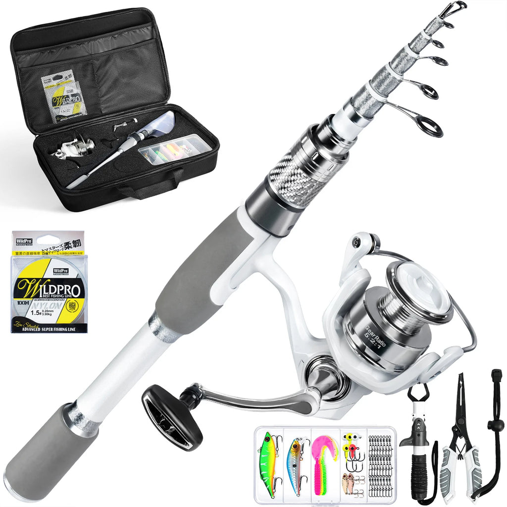 Carbon Fiber Telescopic Fishing Rod and Reel Combo Kit