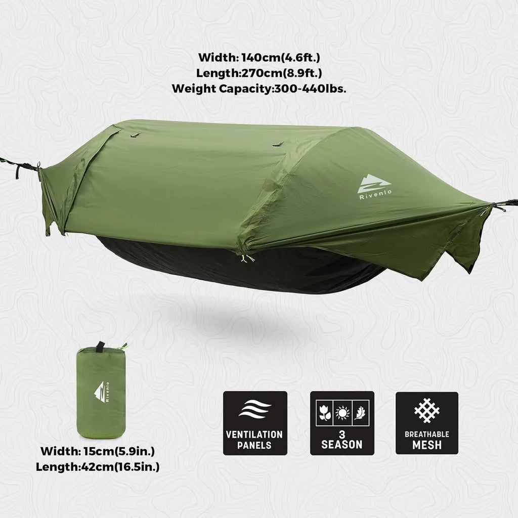 3-in-1 Waterproof  Lightweight Camping Hammock with Mosquito Net & Rainfly