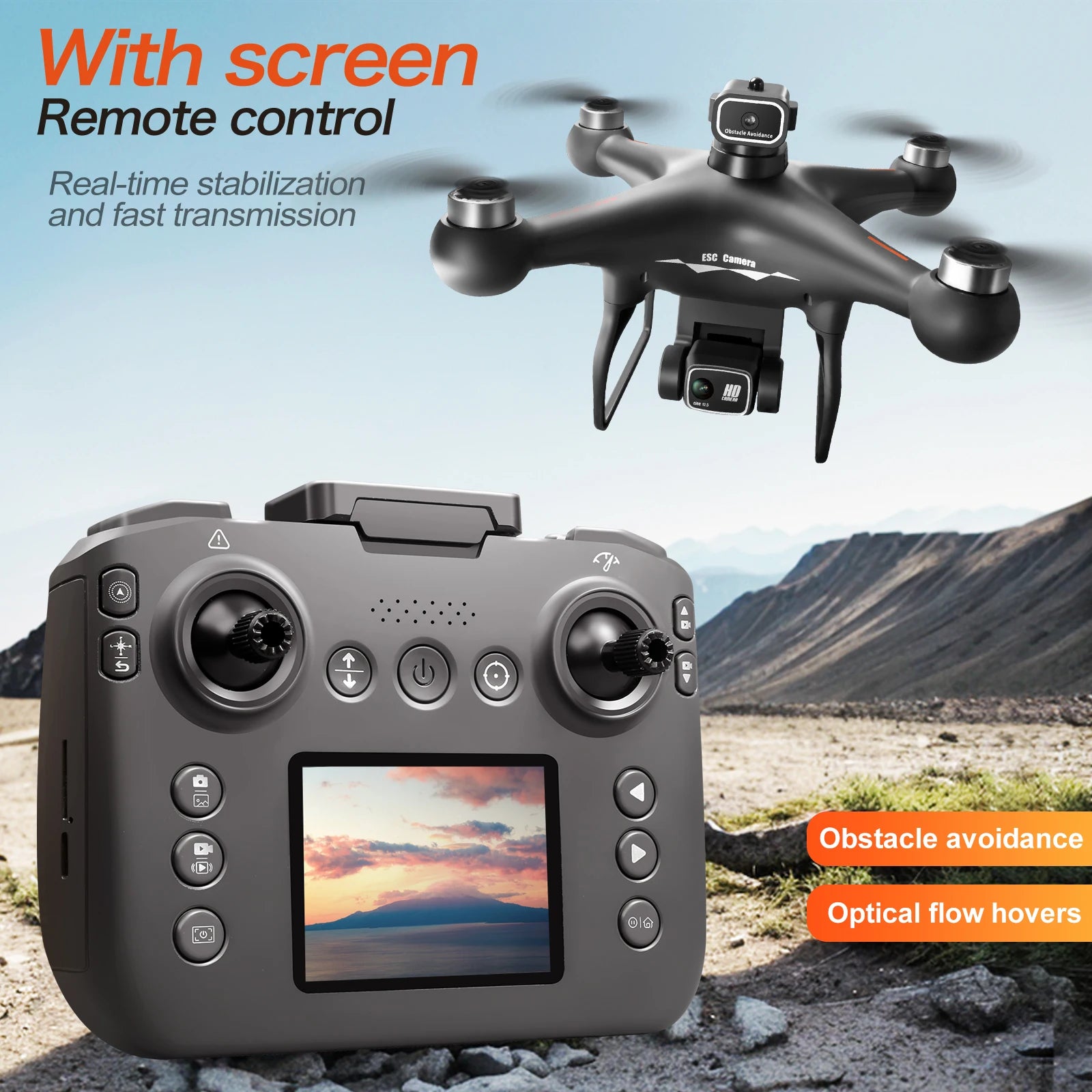 Drone Brushless Motor 2.4 Inch Screen Remote 360° Obstacle Avoidance 4K Electric Dual Camera Optical Flow Hover Real Time Transmission RC Drone