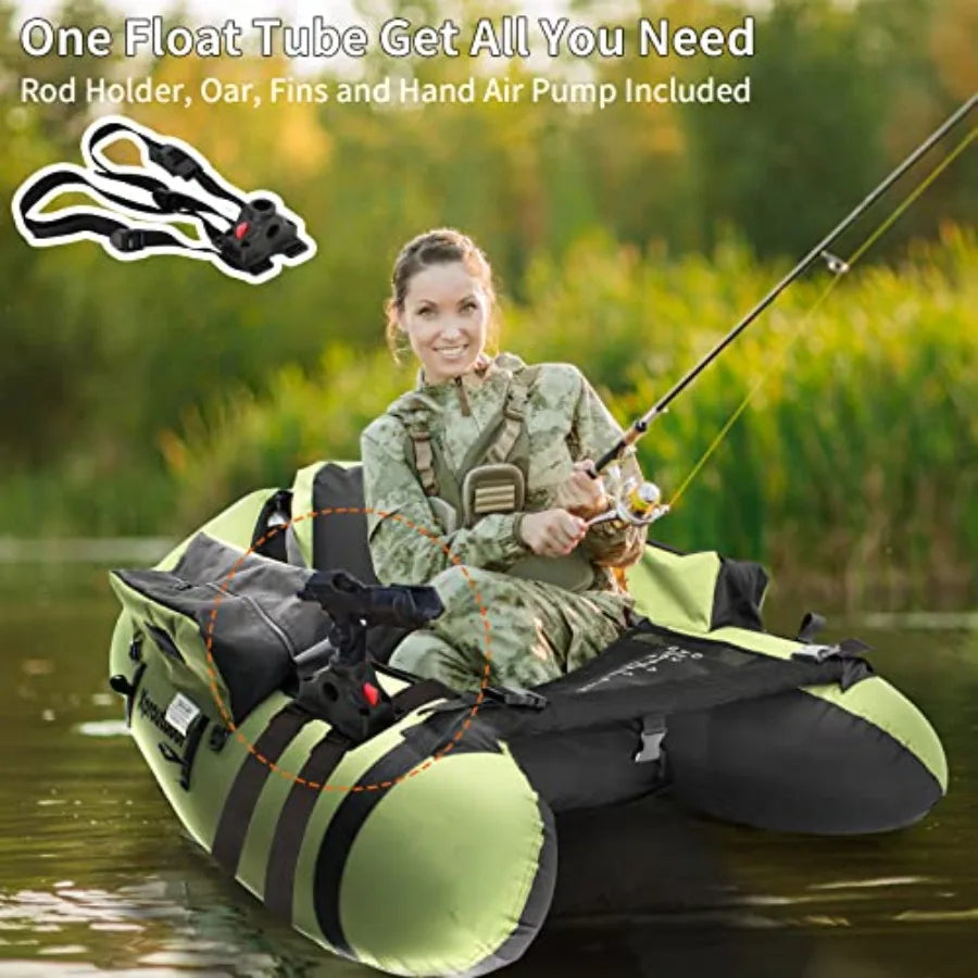 Fishing Float Tube with Adjustable Backpack Straps Storage Pockets Fish Ruler Fly Fishing Boat with Pump Oar Rod Holder and Mou