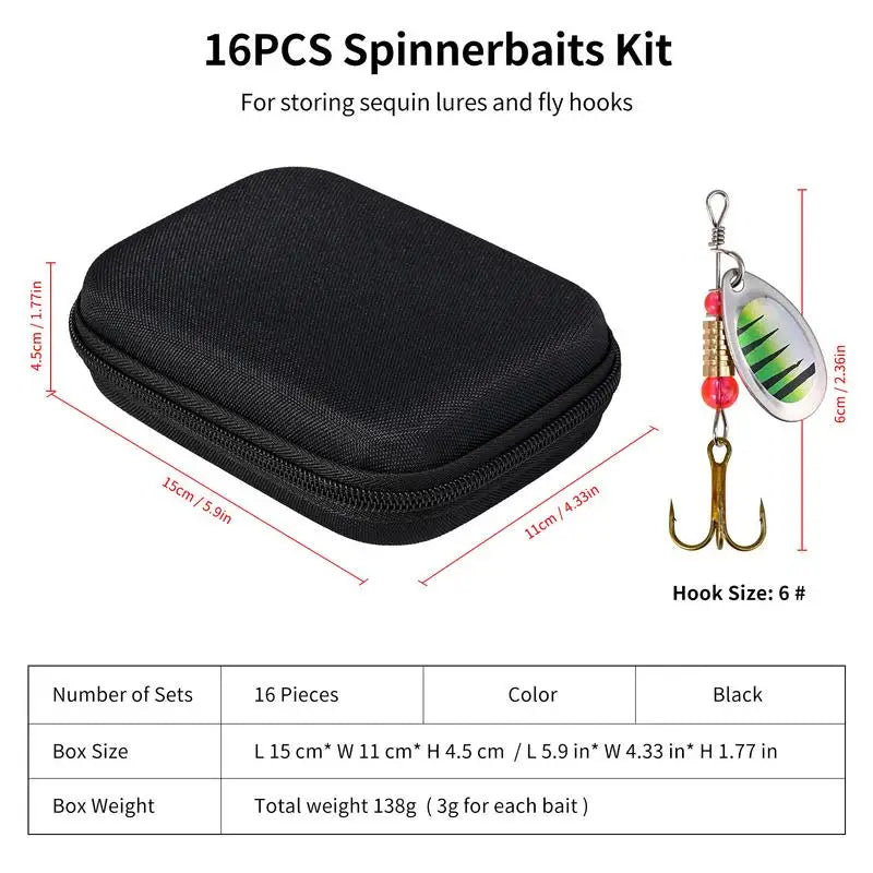 16pcs/set Fishing Sequins Trout Spinner With Eva Bag Trout Spinners Lures Bass Fishing Crank Baits Lure Jigging Spinner Baits