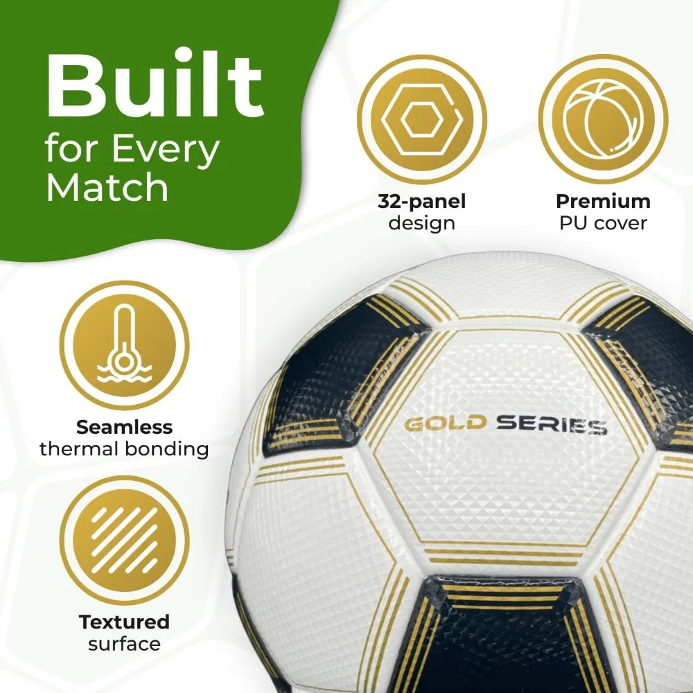 Gold Series NFHS Approved Thermal Bonded Korean PU Leather Professional Match Soccer Ball Size 5