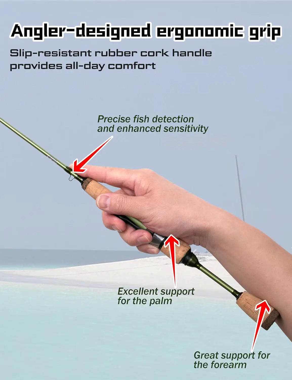 Ultralight 2-Piece Spinning & Casting Rod for Micro Fishing, Carbon Fiber Blank Cork Handle