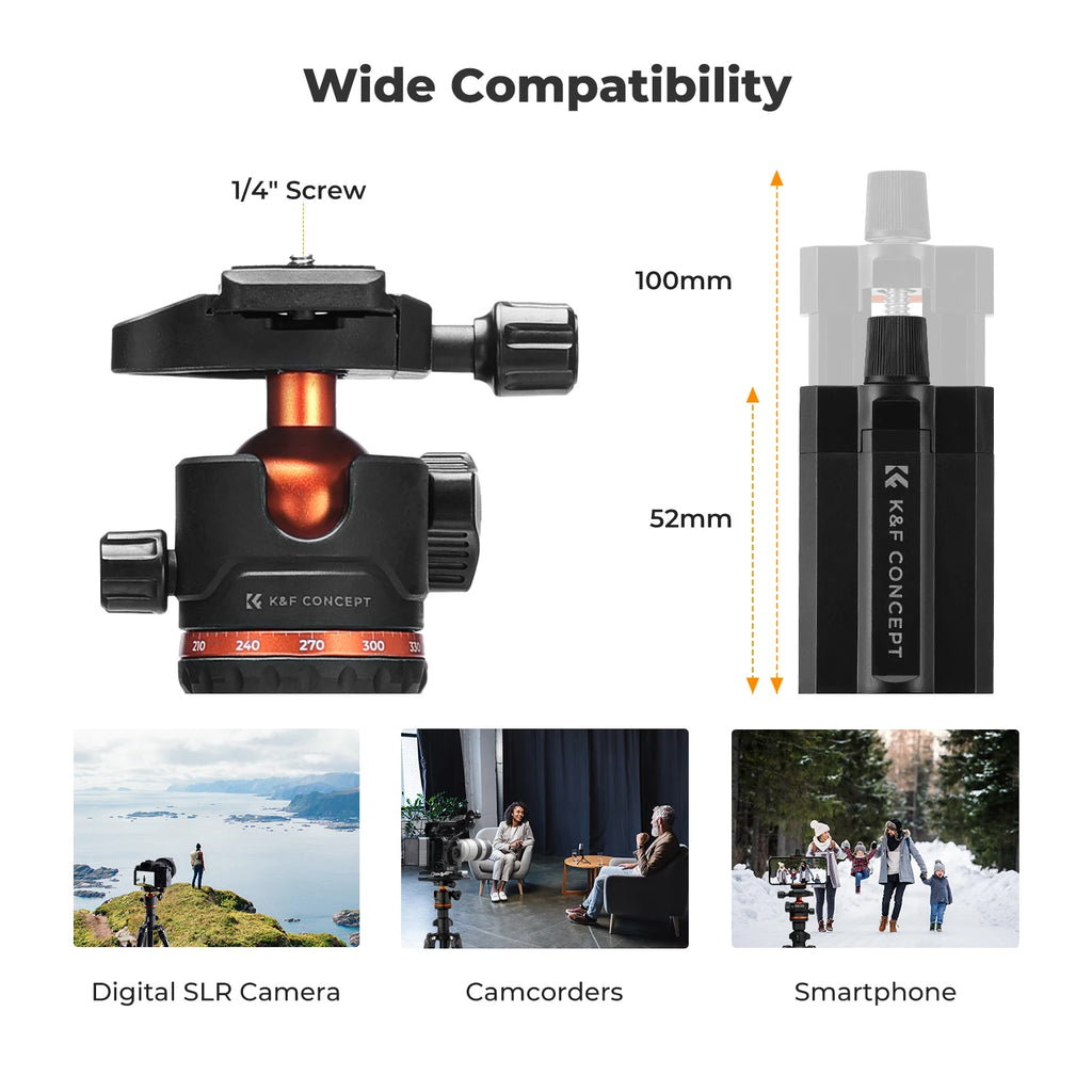 Lightweight 178cm Camera Tripod with Cellphone Clip
