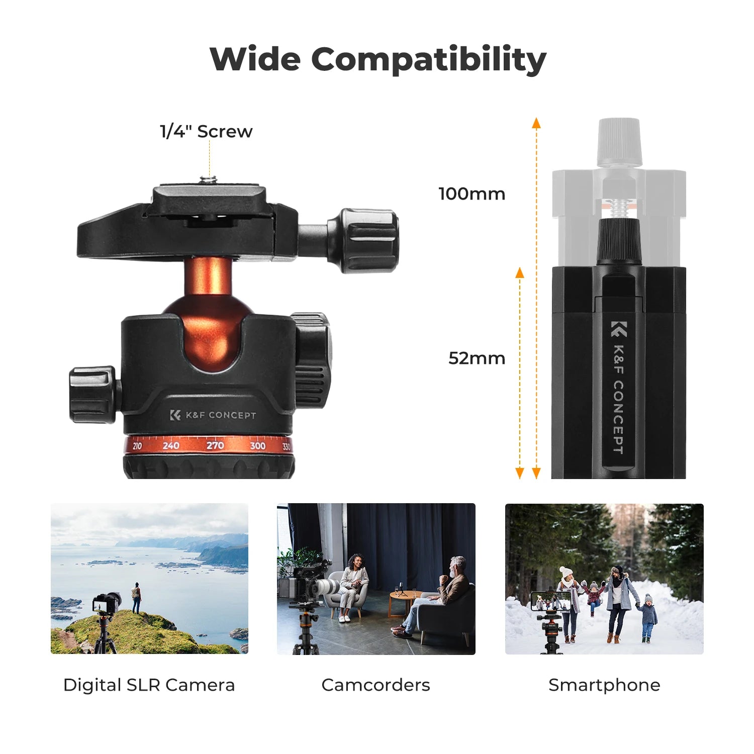 Lightweight 178cm Camera Tripod with Cellphone Clip