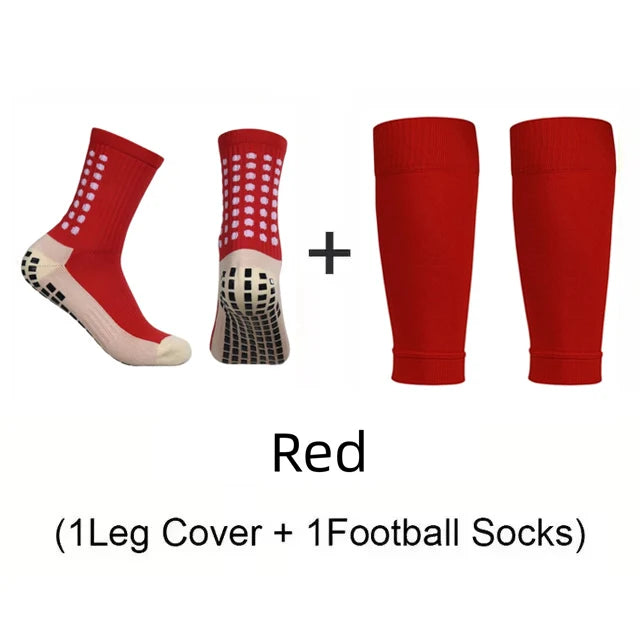 2 Pairs Set Men Grip Soccer Socks and Knee Pads Calf Sleeves Adult Youth Non Slip Leg Shin Guards for Basketball Football Sports from China