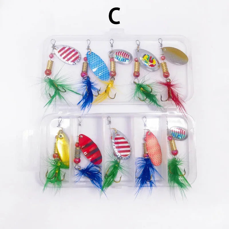 Metal Spinner Spoon Lure Kit with High-Strength Hooks