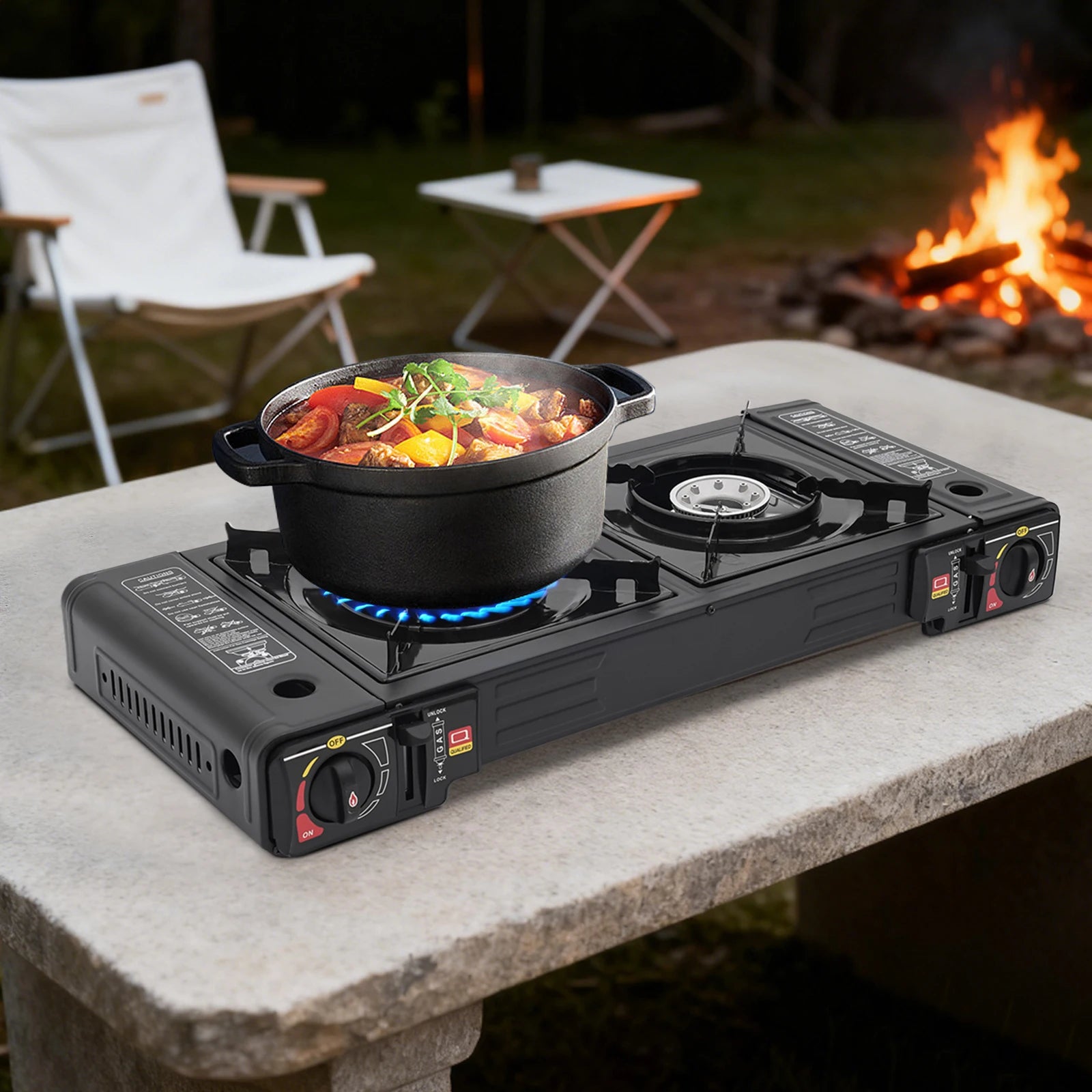 2 Burner Outdoor Portable Camping Stove with Storage Case