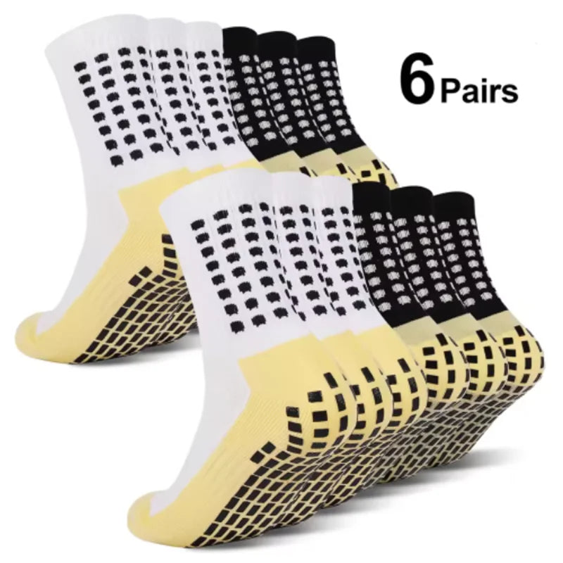 6 Pairs Shockproof Towel Bottom Grip Socks Athletic Soccer Socks