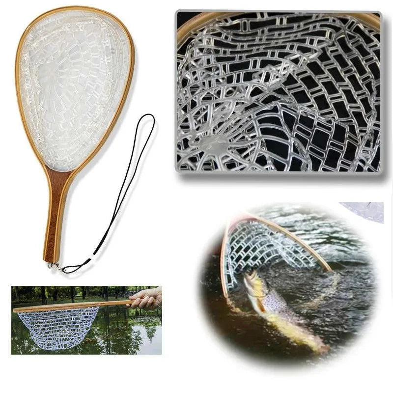Fly Fishing Landing Net With Wooden Handle Frame