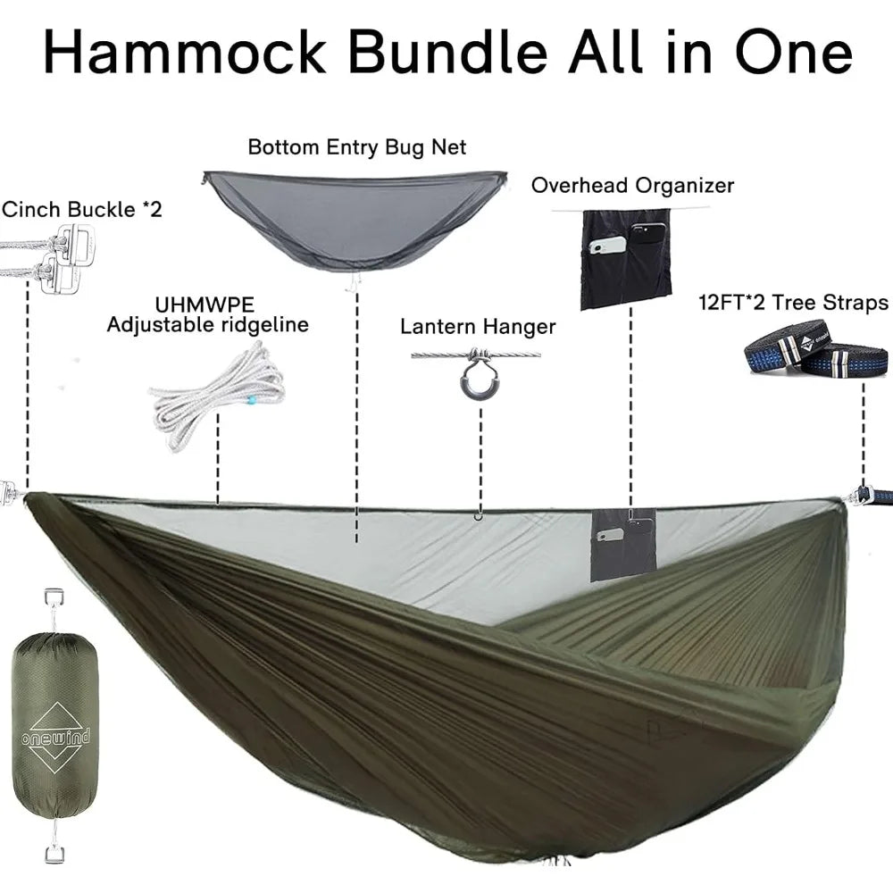 12Ft Ridgeline Double Camping Hammock with Mosquito Net