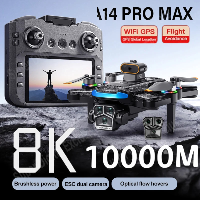 Upgrade A14 Pro Max 8K HD Dual-Camera 5G WIFI GPS Brushless Motor Optical Flow Obstacle Avoidance RC Drone