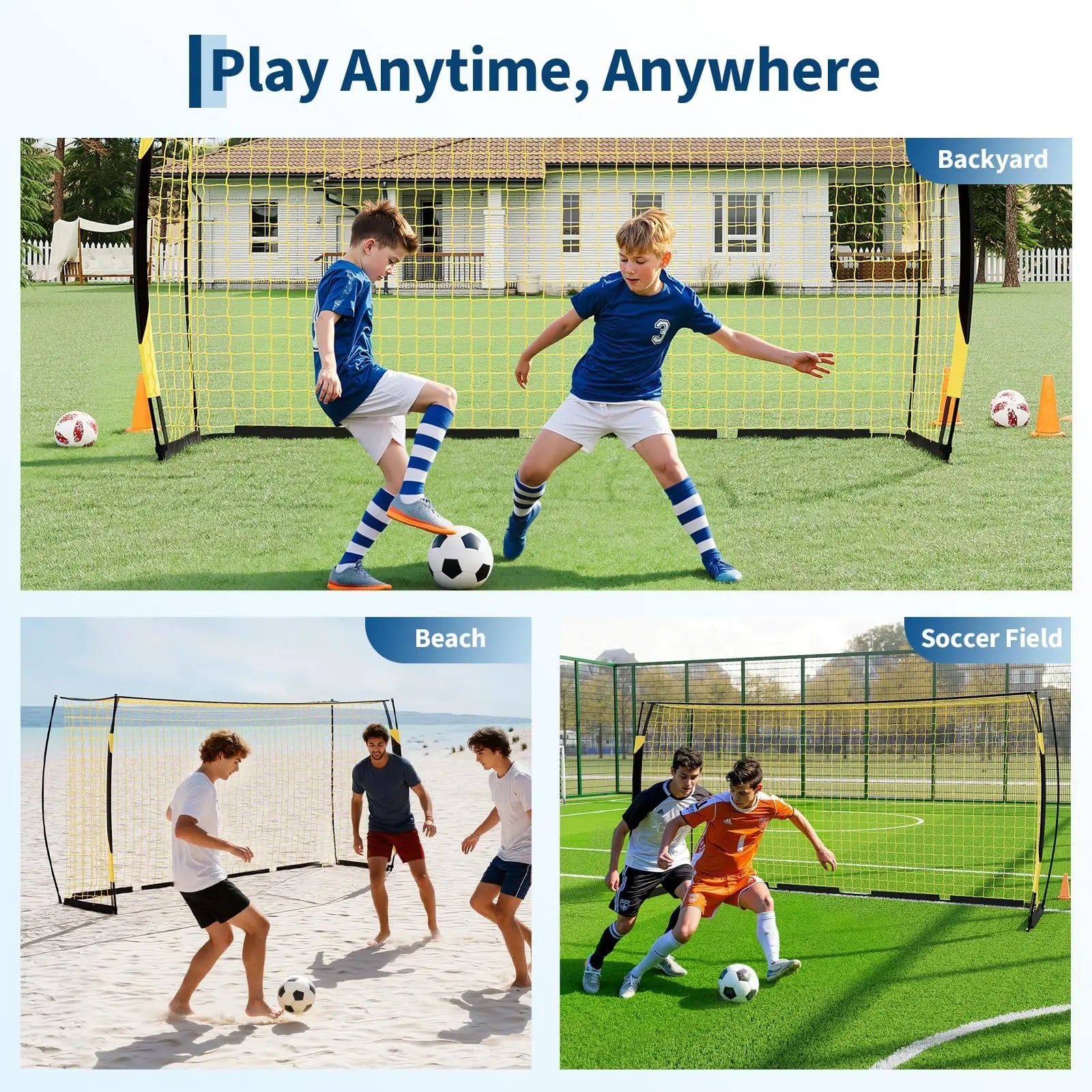 12x6ft Portable Soccer Goal Heavy Duty Metal Frame Foldable Backyard Soccer Net Fiberglass Support Training Equipment With Bag