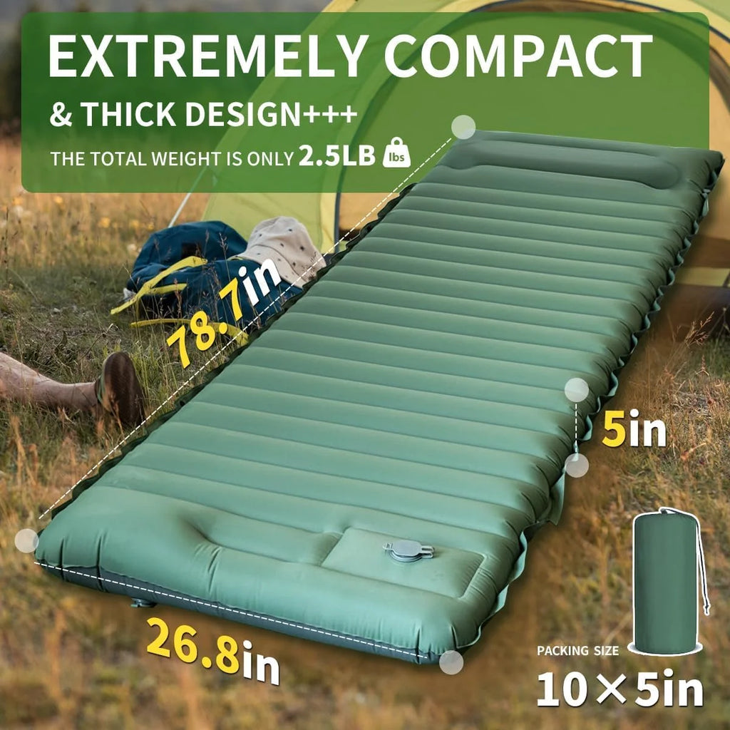 Ultralight Extra Thick 4Inch Camping Sleeping Pad with Built-In Pillow And Foot Pump Inflatable Sleeping Mat for Outdoor Camping from China