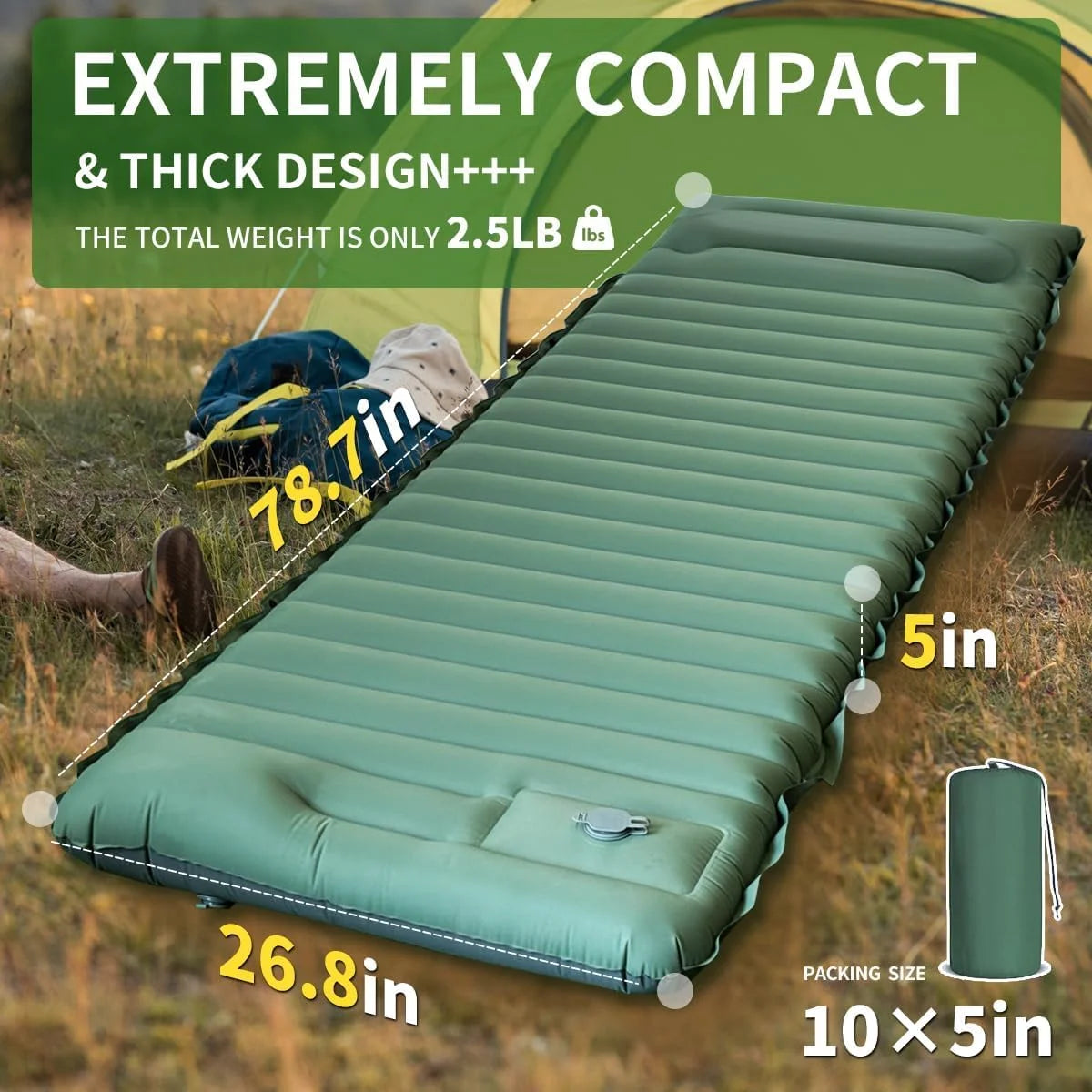 Ultralight Extra Thick 4Inch Camping Sleeping Pad with Built-In Pillow And Foot Pump Inflatable Sleeping Mat for Outdoor Camping from China