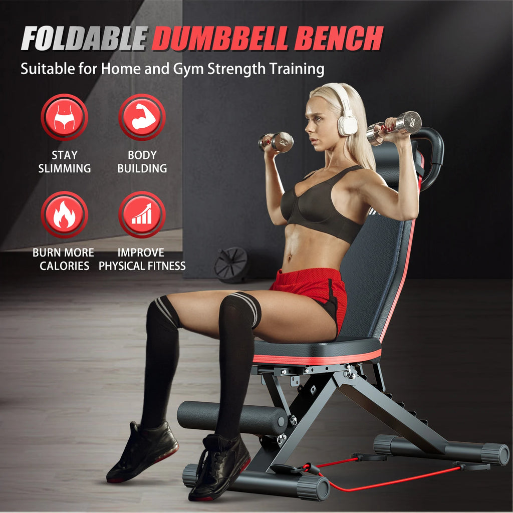 Foldable Dumbbell 14-in-1 Full Body Workout Weight Bench is Pre-Assembled, Multi-Functional and 6 Adjustable Levels