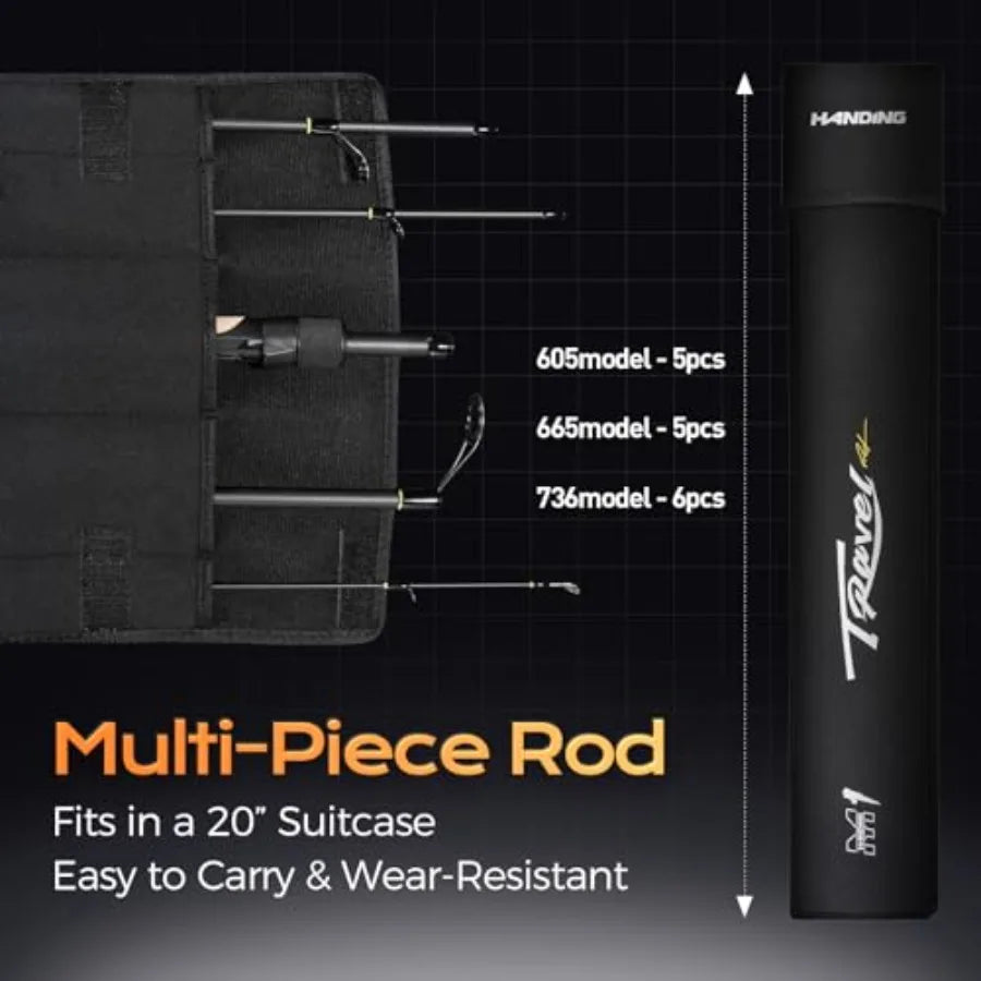M1 Travel Fishing Rod 5 6 Piece Portable Spinning Casting Rod with Medium Medium Heavy Power Fast Action 30T+24T Carbon