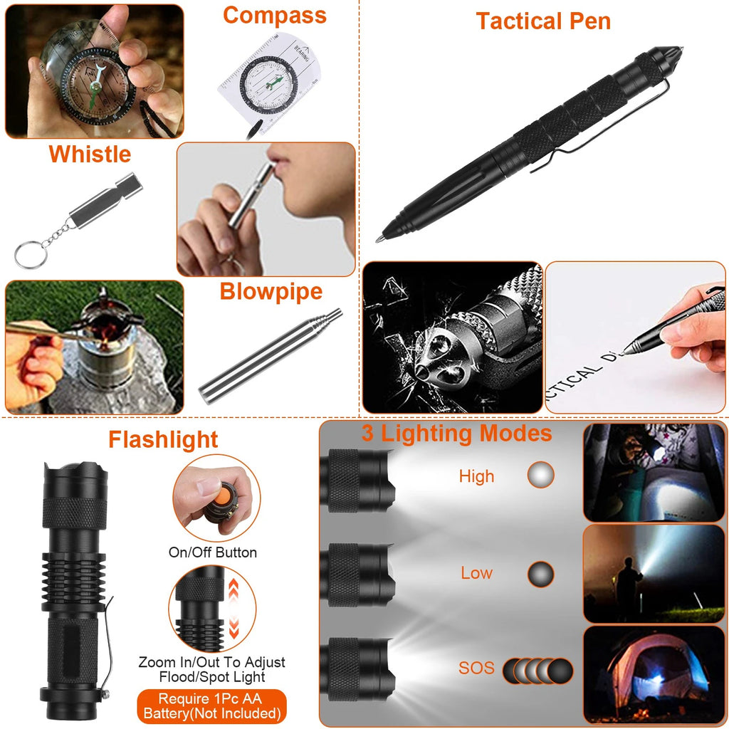 125 In 1 Emergency Kit Trauma Bag Outdoor Multifunction Camping Gear Survival Kit First Aid Kit SOS Wilderness Emergency Axe Kit