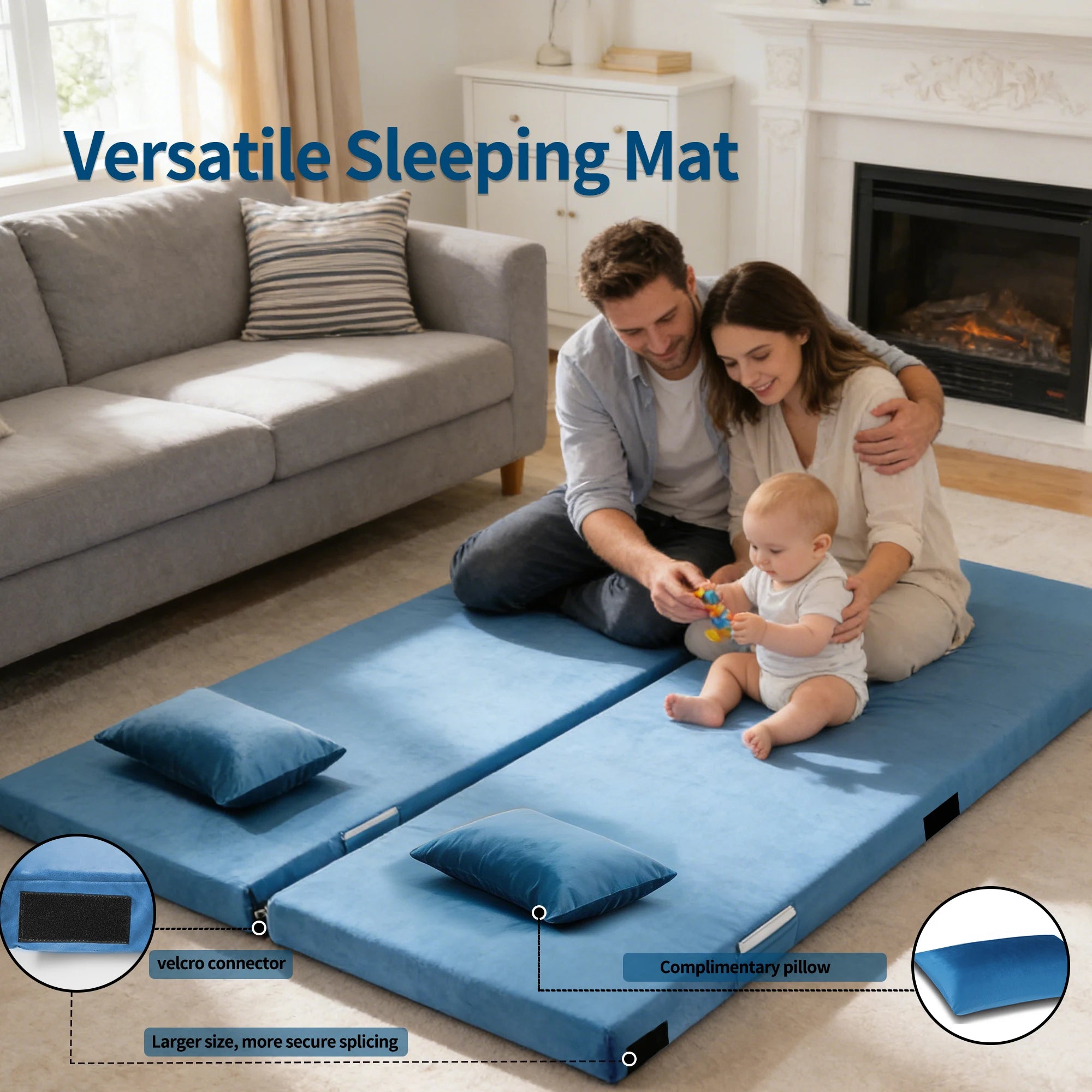 Memory Foam 3inch Sleeping Non-Slip Floor Camping Mattress Pad