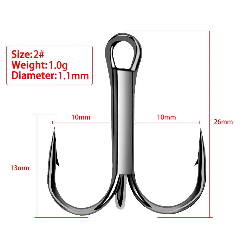 50Pcs High Carbon Treble Hooks Sizes 4/0# 6# 10# 12# 16#