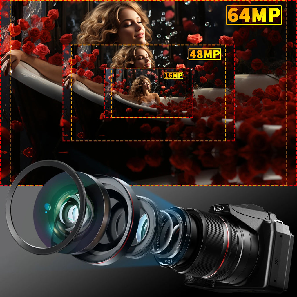 4K&64MP Digital Camera with 16X Optical Zoom, WiFi & App Control and Auto Focus