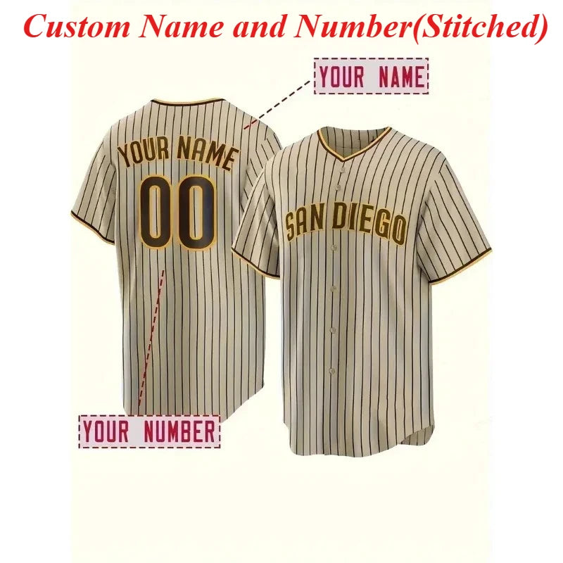 Custom Name And Number Men's Short Sleeve Embroidery San Diego Baseball Jersey