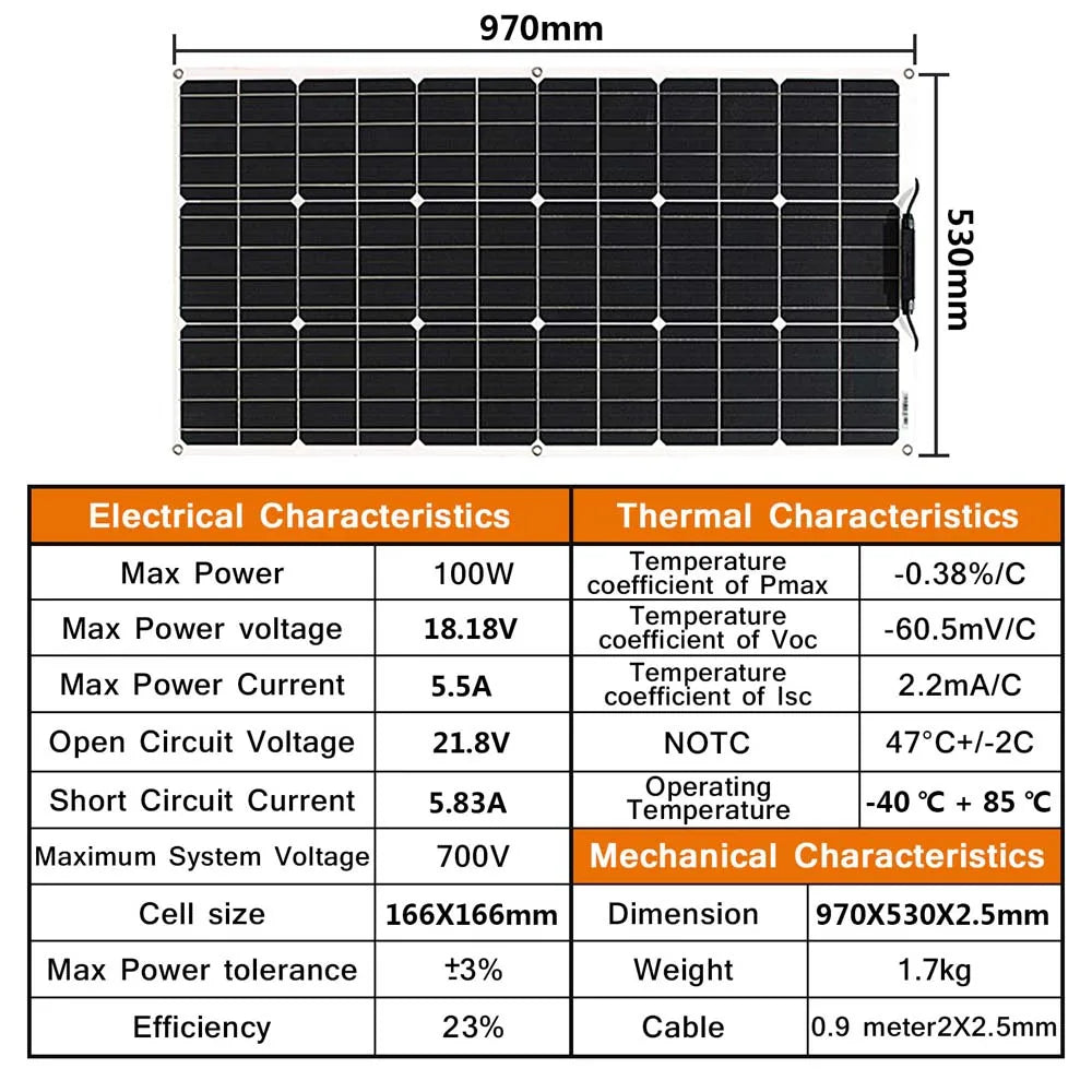 100 Watt Solar Panel 200w 300w 400w Flexible PET Solar Panel