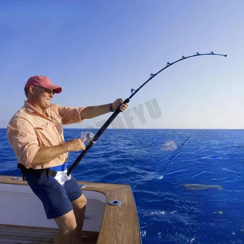 1.98M 2.1M Saltwater Spinning Big Game Fishing Rod 50kg 2 Piece Offshore Trolling Rod Sea Boat Fishing Pole with Roller Guides from China