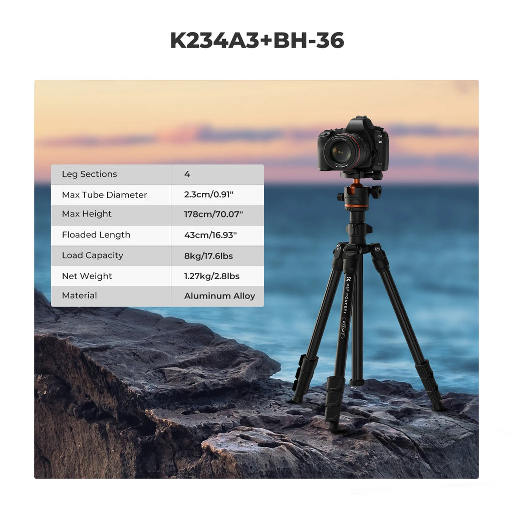 Lightweight 178cm Camera Tripod with Cellphone Clip