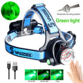 Tactical Headlight Red/Green/UV395nm/White Light Head Torch Zoomable LED USB Charging 3 Modes Headlamp Power Headlight Hunting