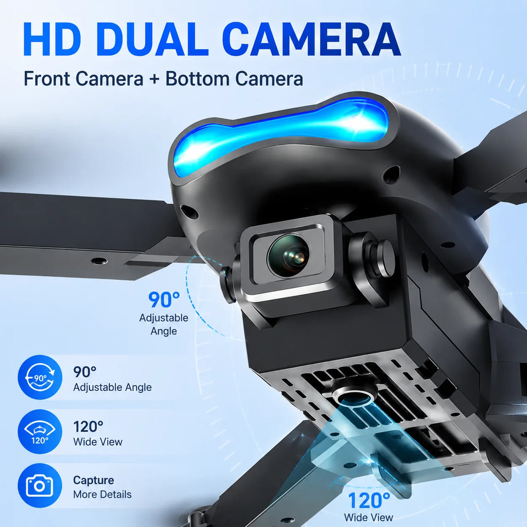 Drone With Screen Remote HD Dual Camera Optical Flow Hover 90° Adjustable Lens 50X Zoom 2.4G Real Time Image Transmission Foldable RC Quadcopter