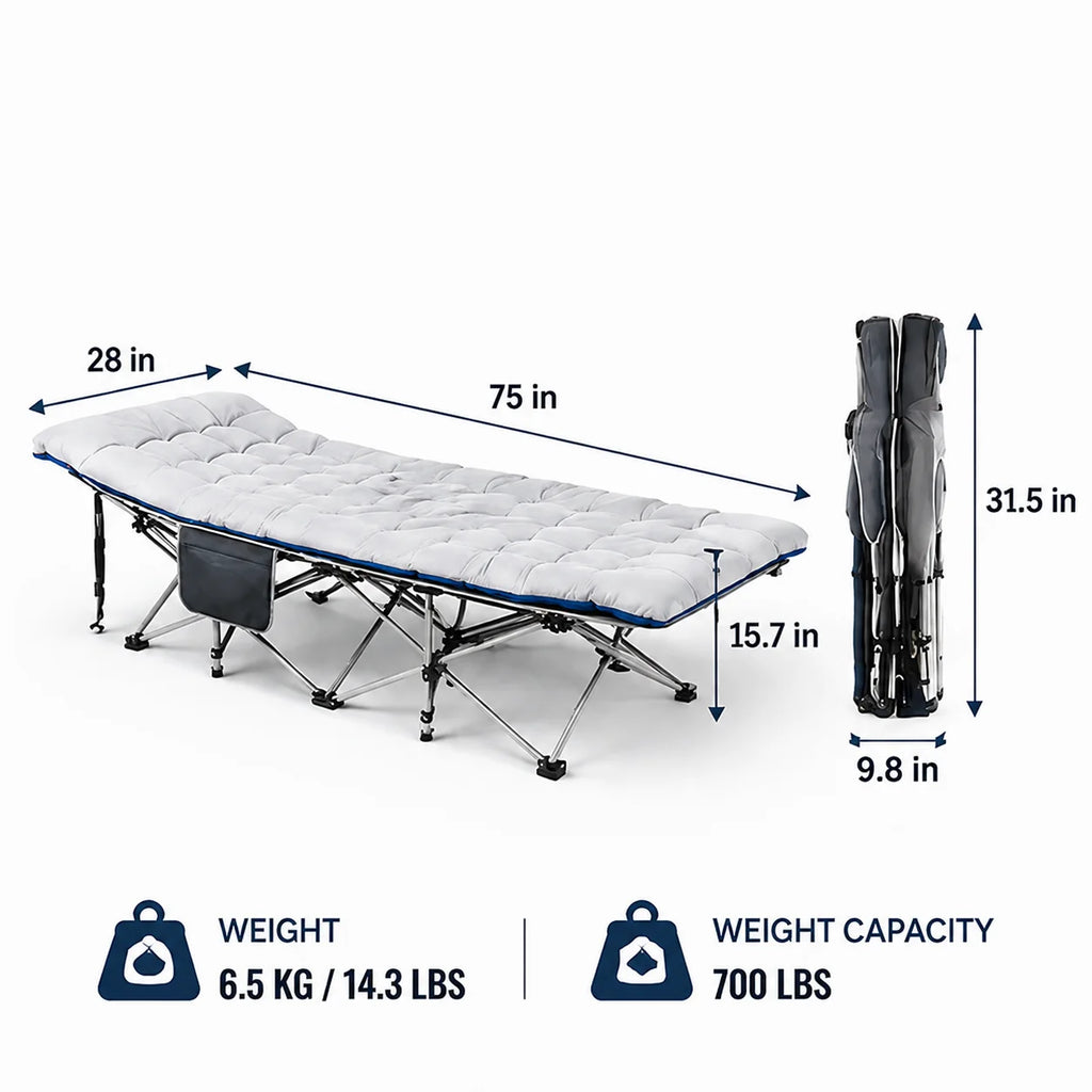 BLUE Portable Foldable Camping Cot with Thick Padded Mattress Comfortable Sleeping Bed with Sturdy Frame Compact Folding Guest Bed for Adults Easy Storage and Carrying for Outdoor Camping Travel Office Nap Patio Bedroom and Home U