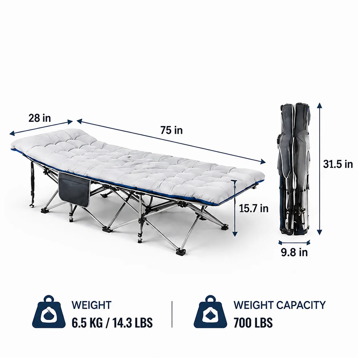 BLUE Portable Foldable Camping Cot with Thick Padded Mattress Comfortable Sleeping Bed with Sturdy Frame Compact Folding Guest Bed for Adults Easy Storage and Carrying for Outdoor Camping Travel Office Nap Patio Bedroom and Home U