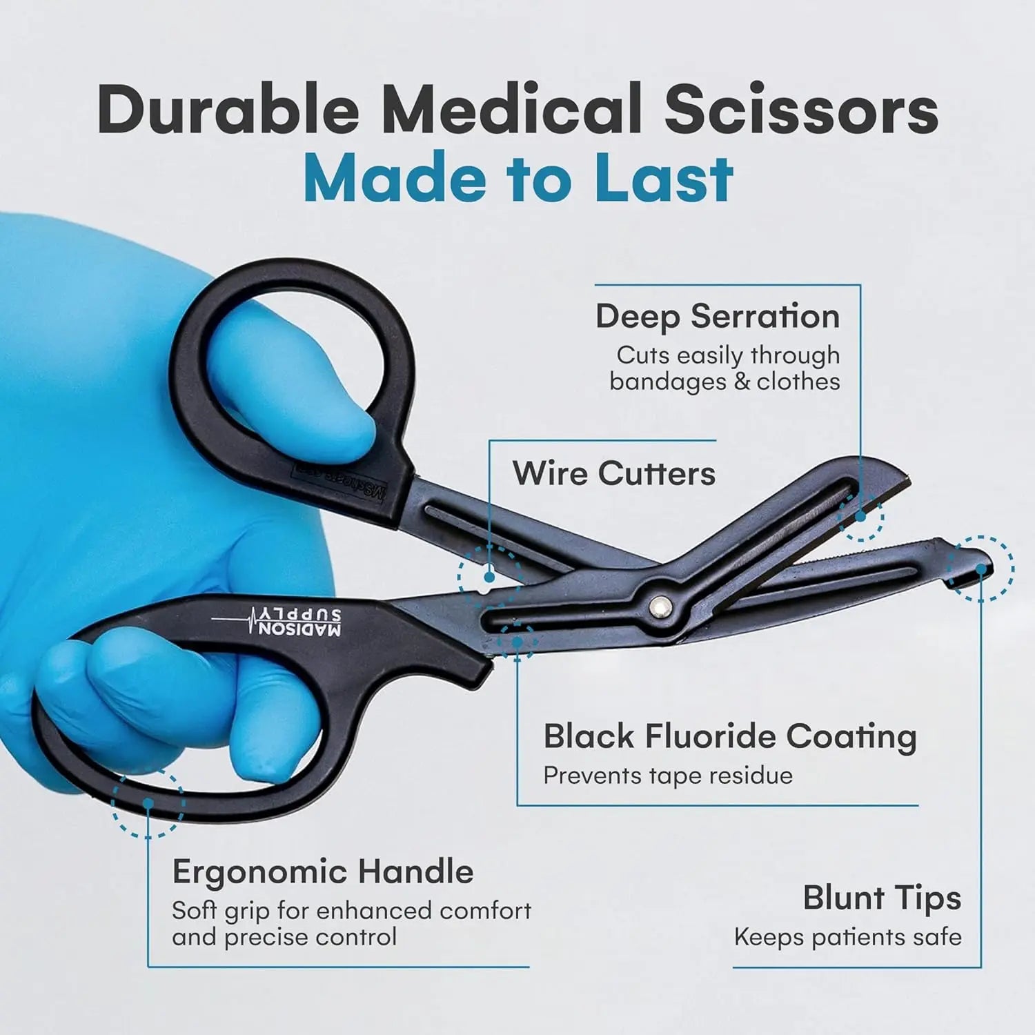 7.5" Premium Stainless Steel Medical Scissors - Non-Stick Coated Blades, Durable Trauma Shears for Nurses & EMTs