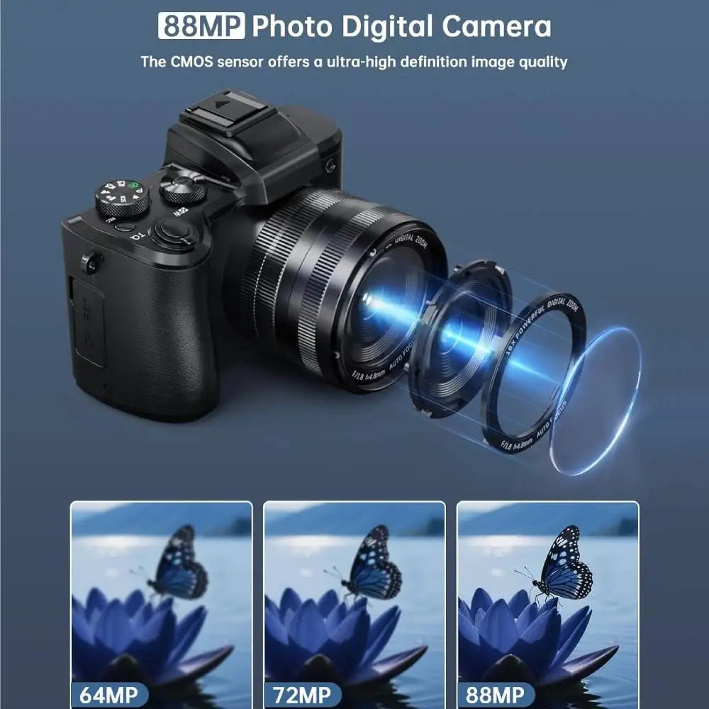 8K Digital Camera with Autofocus, WiFi, Dual-Lens, 16X Digital Zoom and Touch Screen
