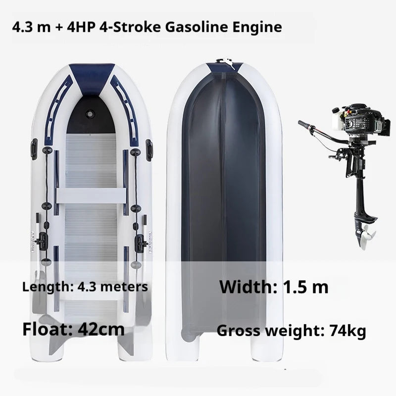 5–6 Person Inflatable Assault Boat 3.8m PVC Fishing Raft with Aluminum Floor with/without Motor