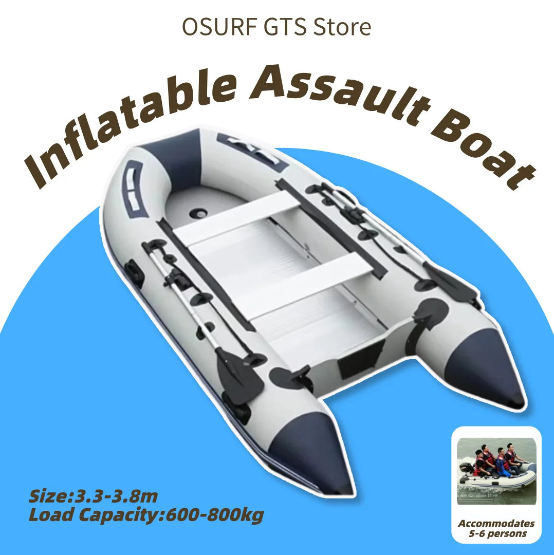5–6 Person Inflatable Assault Boat 3.8m PVC Fishing Raft with Aluminum Floor with/without Motor