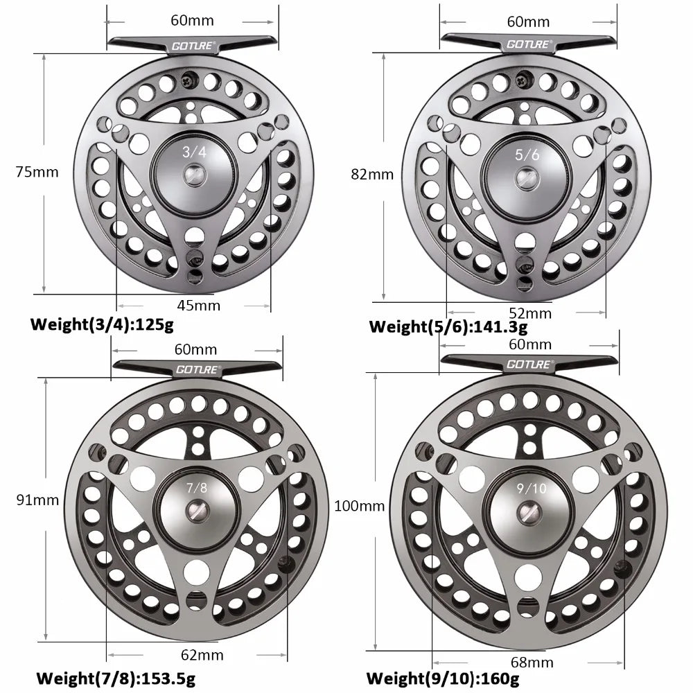 Goture Fly Fishing Reel 3/4 5/6 7/8 9/10 2+1BB Max Drag 8kg Lightweight CNC-machined Large Arbor Left/Right Fly Reel+Spare Spool from China