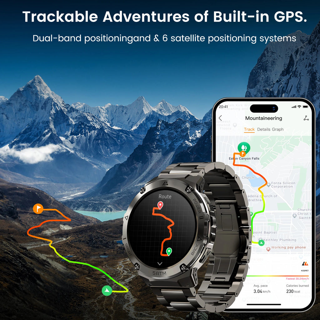 Electronic GPS Waterproof Smart Watch For Men with Compass and Bluetooth