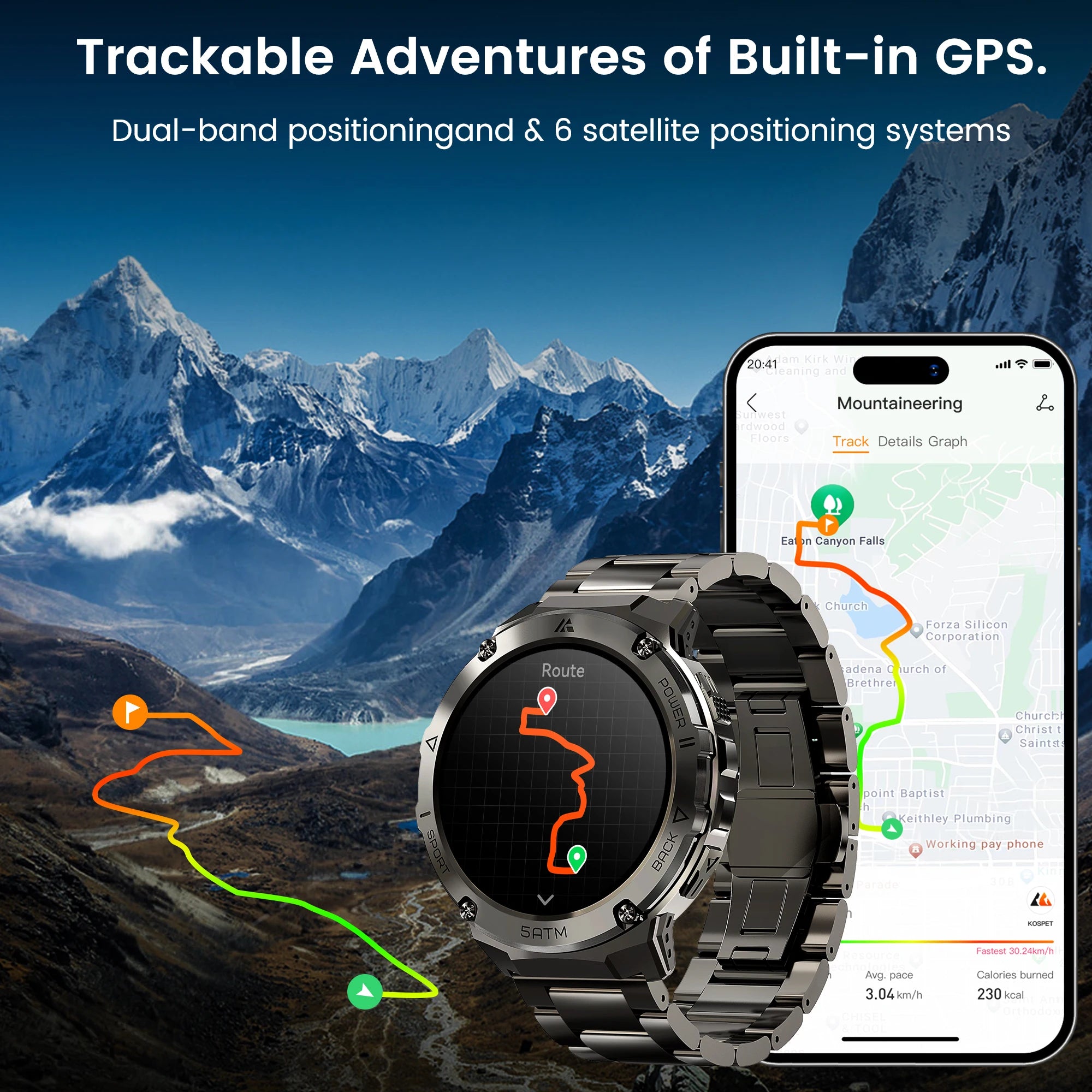Electronic GPS Waterproof Smart Watch For Men with Compass and Bluetooth