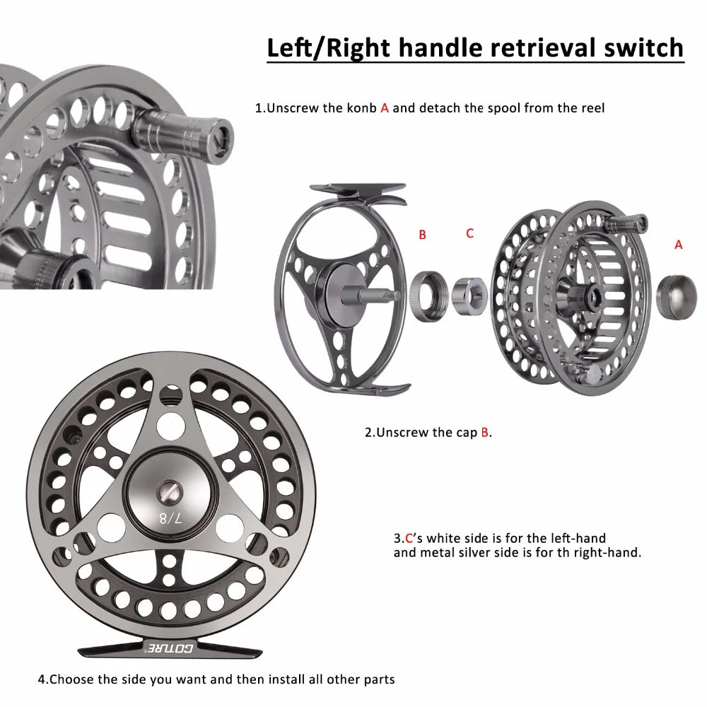 Goture Fly Fishing Reel 3/4 5/6 7/8 9/10 2+1BB Max Drag 8kg Lightweight CNC-machined Large Arbor Left/Right Fly Reel+Spare Spool from China