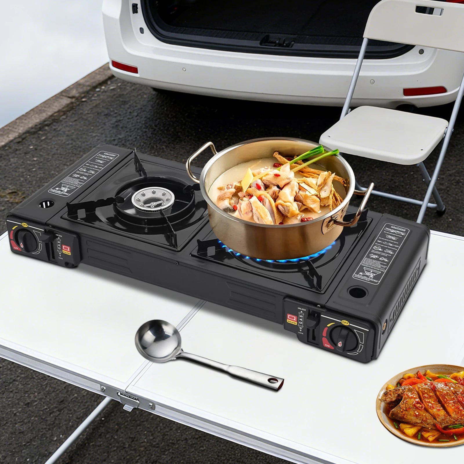 2 Burner Outdoor Portable Camping Stove with Storage Case