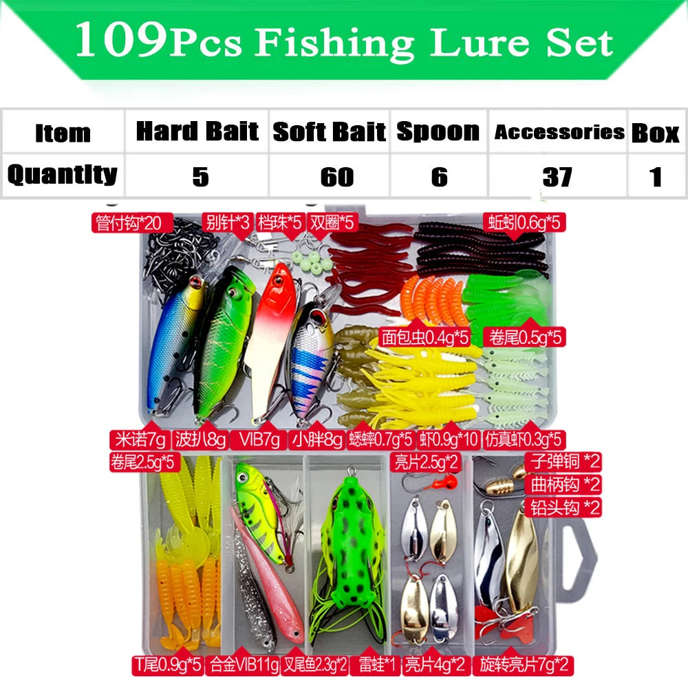 Fishing Lure Kit with Soft and Hard Bait