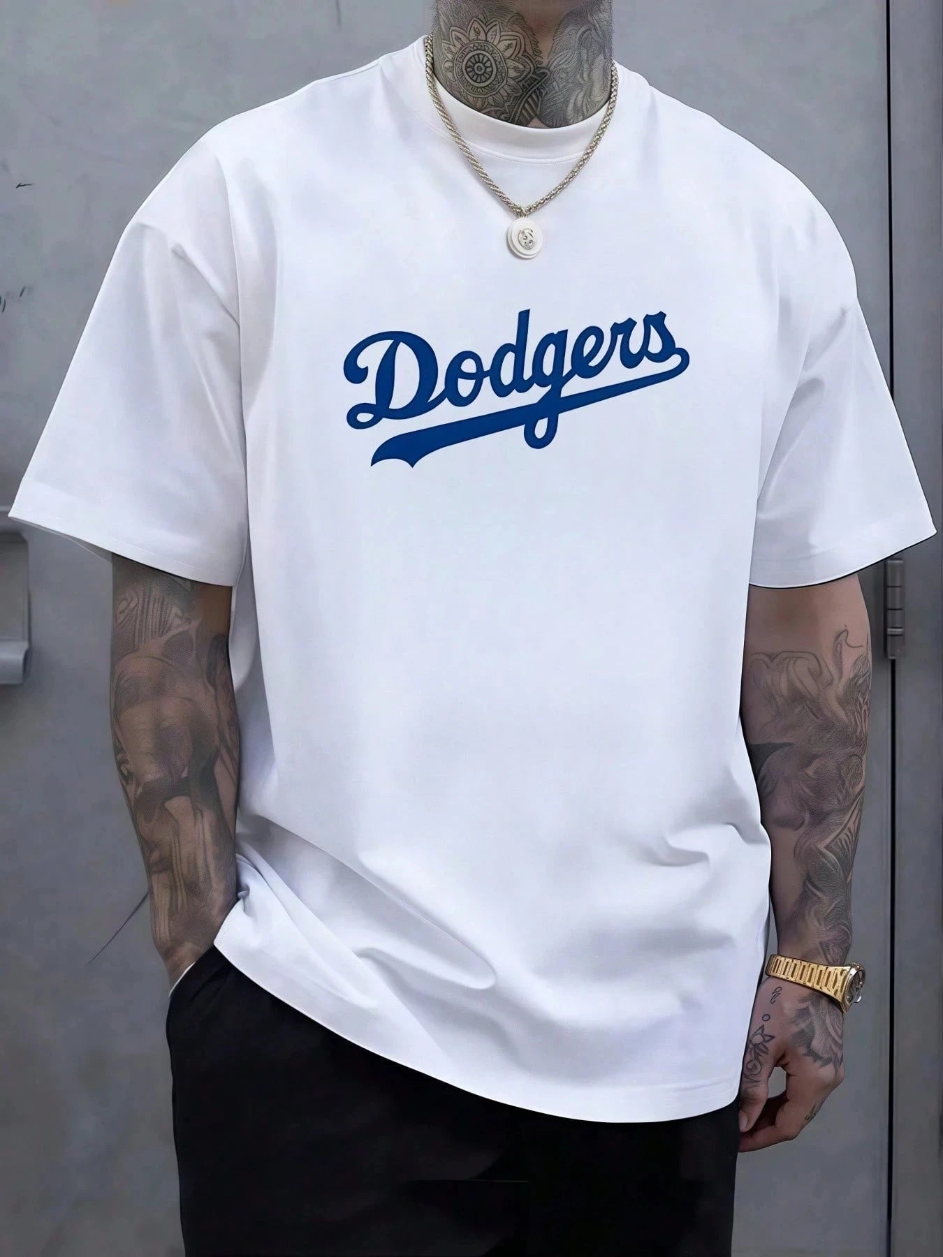Men's Bold Dodgers Script Emblem In White or Deep Blue T-Shirt