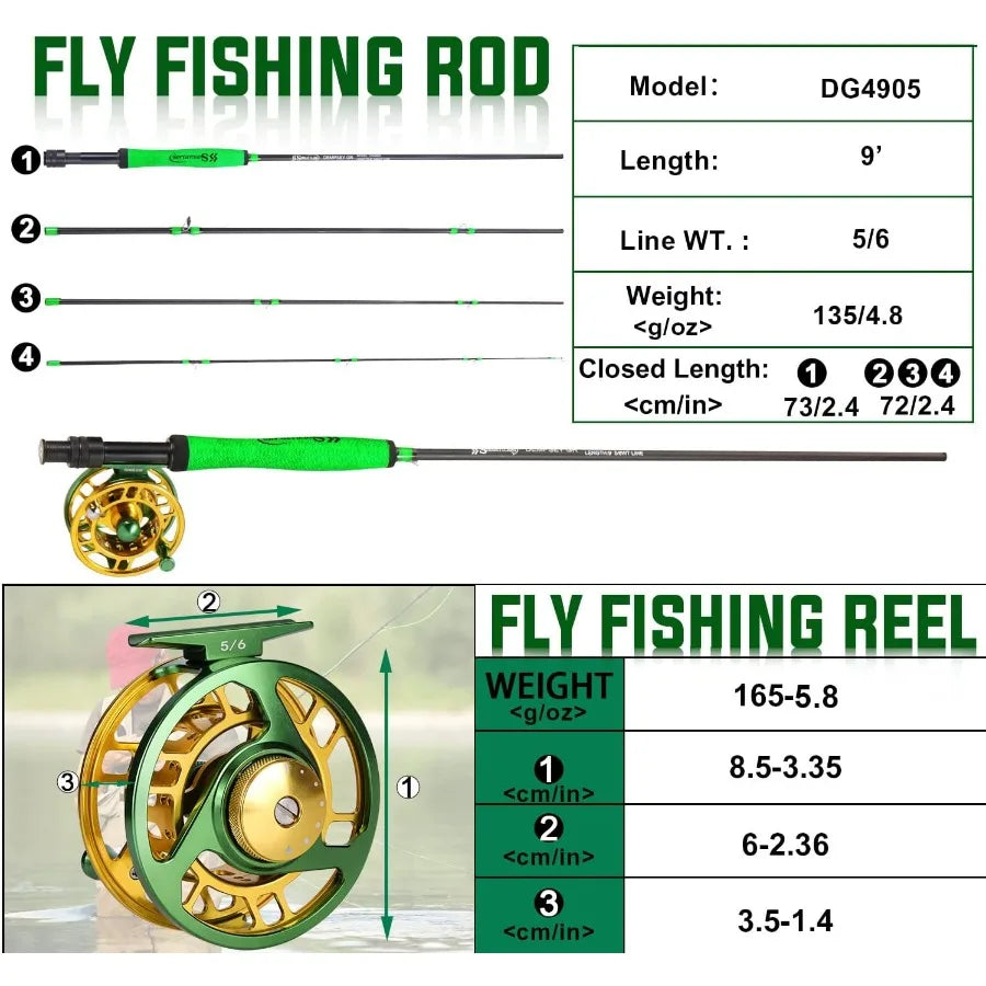 Standard Fly Fishing Combo Starter Kit 5 6 Weight 9' Fly Rod with SuperPolymer Handle for Freshwater and Saltwater
