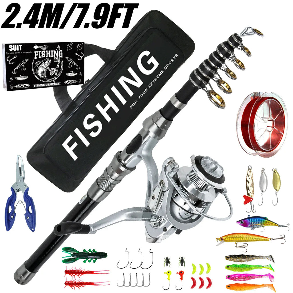 Telescopic Fishing gear rod and reel set