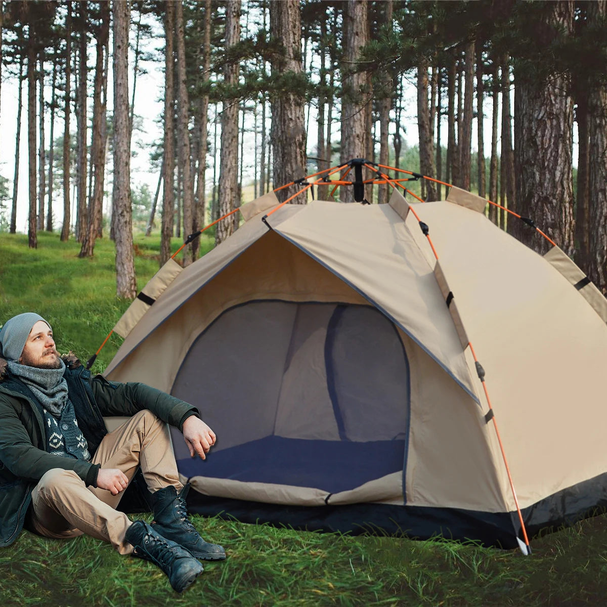 Quick-opening Automatic Rainproof Sunshine-proof Tent with Two windowless doors