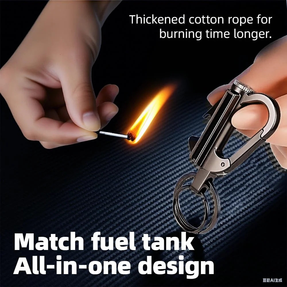 Keychain Lighter Multi Function Refillable Waterproof Flint Fire Starter and Bottle Opener