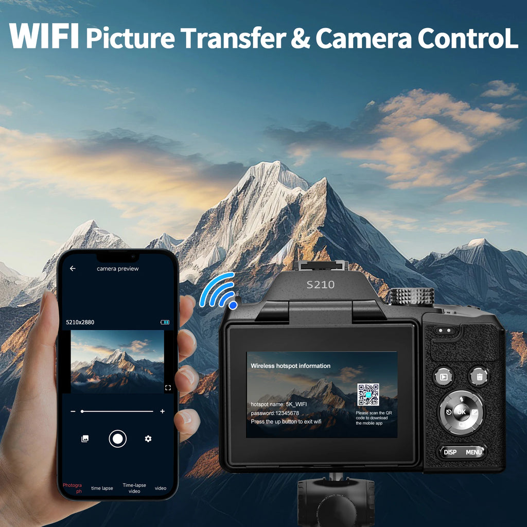 4K&64MP Digital Camera with 16X Optical Zoom, WiFi & App Control and Auto Focus